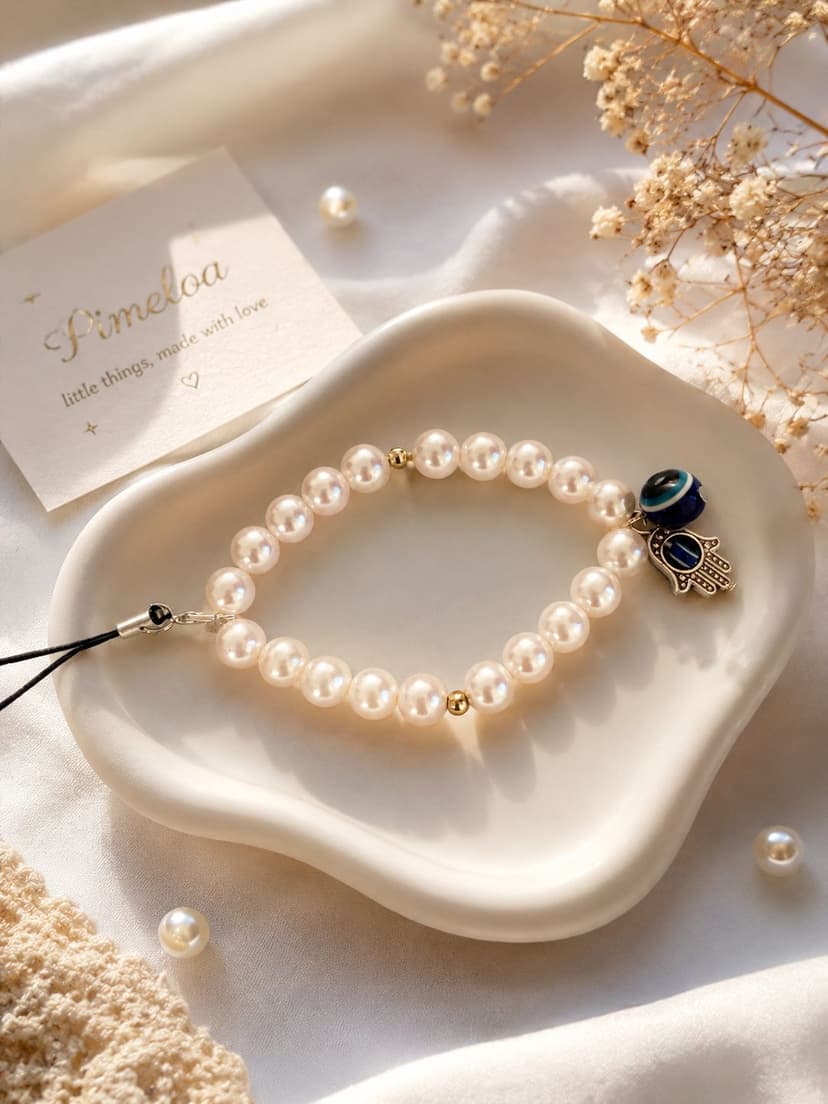Pearl Evil Eye Phone Charm